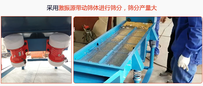 采用激振源帶動篩體進行篩分，篩分產(chǎn)量大。