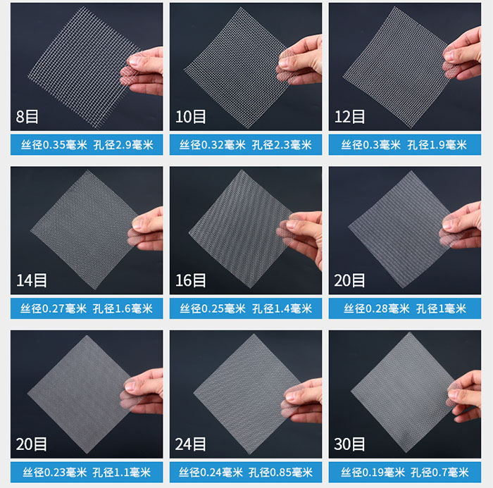 8目-30目金屬絲編織網(wǎng)對應(yīng)的絲徑，孔徑圖片展示