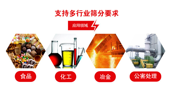 旋振篩適用的行業(yè)：食品行業(yè)，化工行業(yè)，冶金行業(yè)，公害處理等。